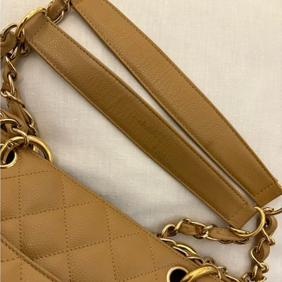 ‼️SOLD‼️Chanel Tan/Camel Quilted Leather Grand Shopping Tote w/Gold Chain - Picture 11 of 17